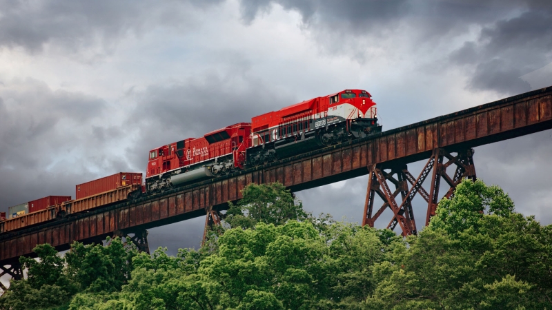 locomotive on bridge