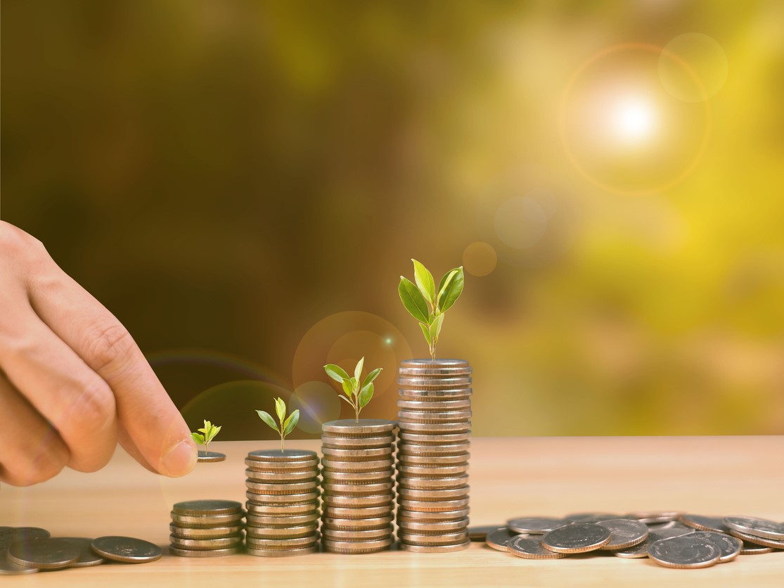 coins stacked in columns to represent saving money