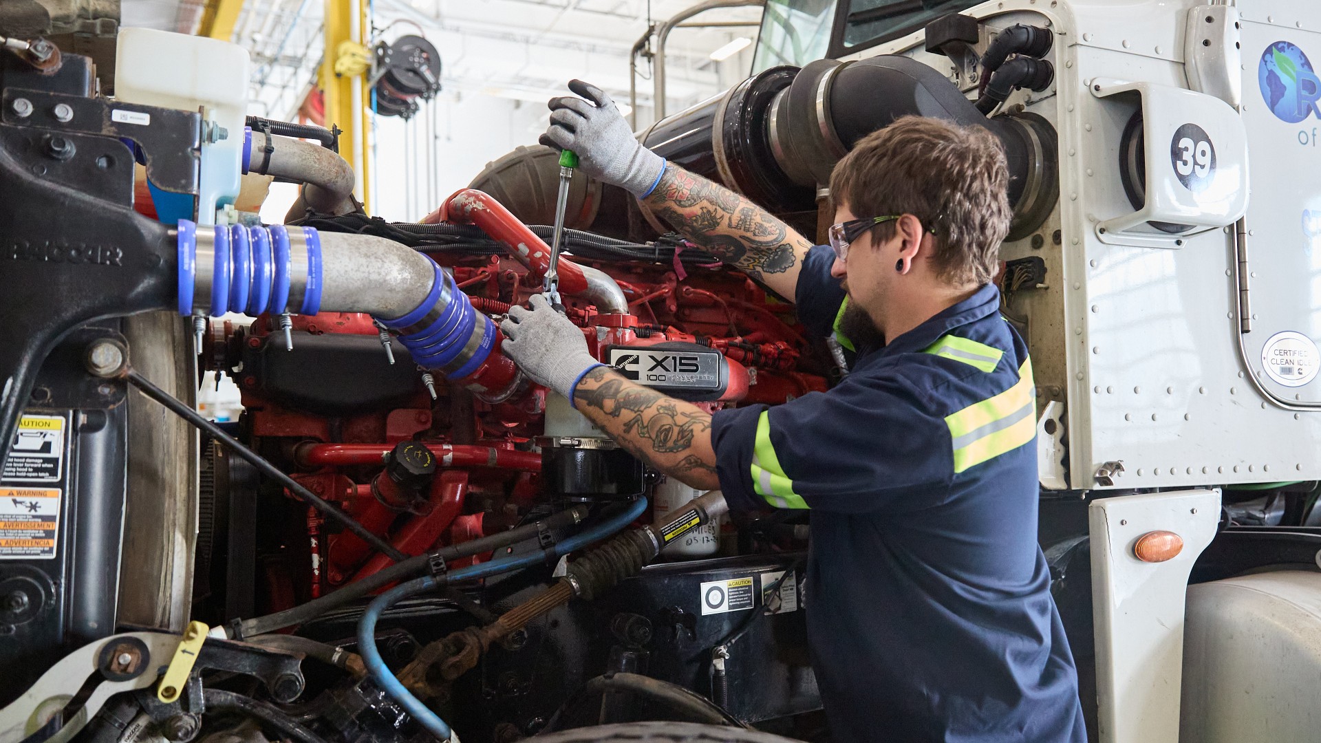 Cummins technician working on X15 engine