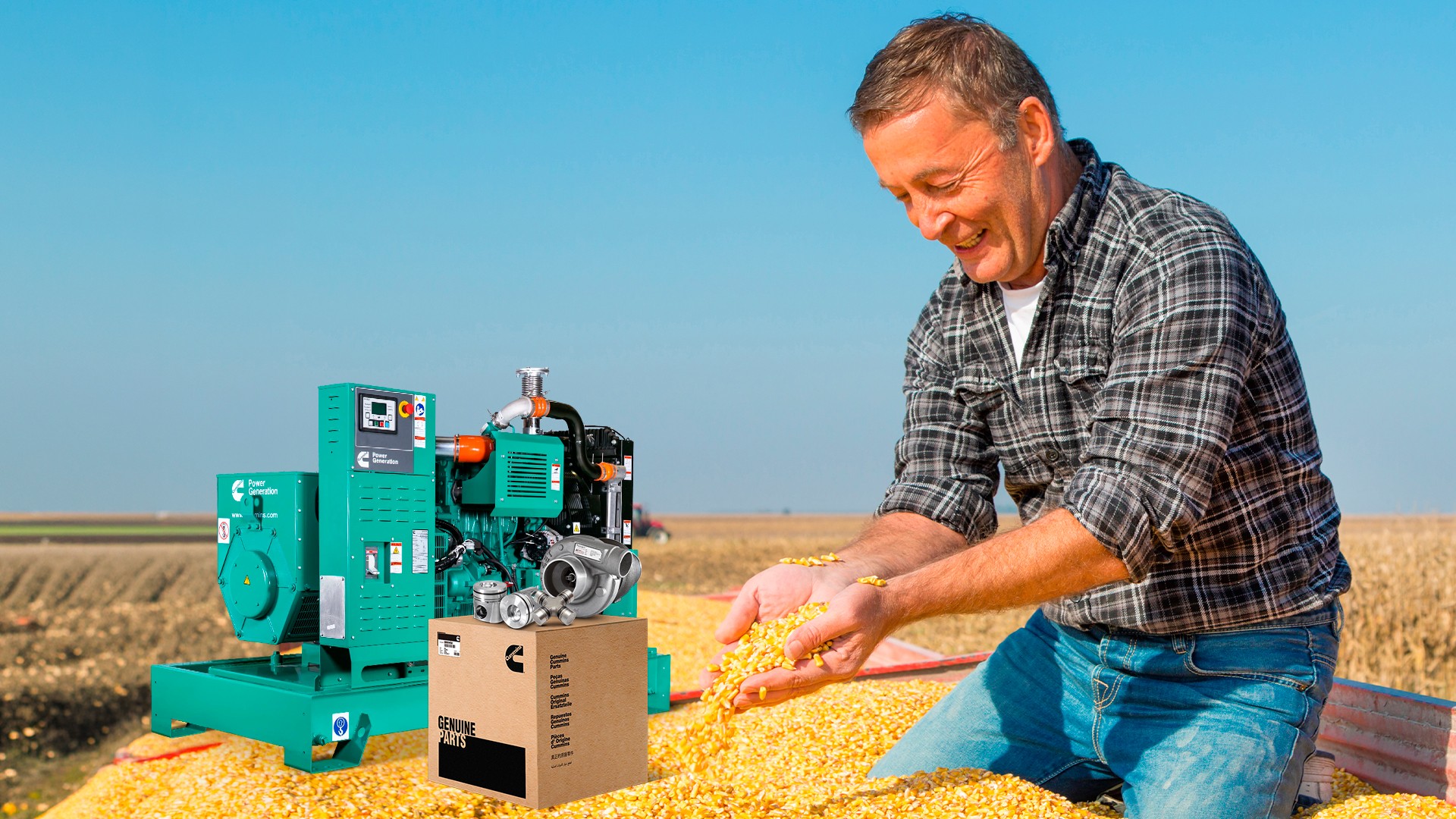 Farmer with his corn and Cummins products
