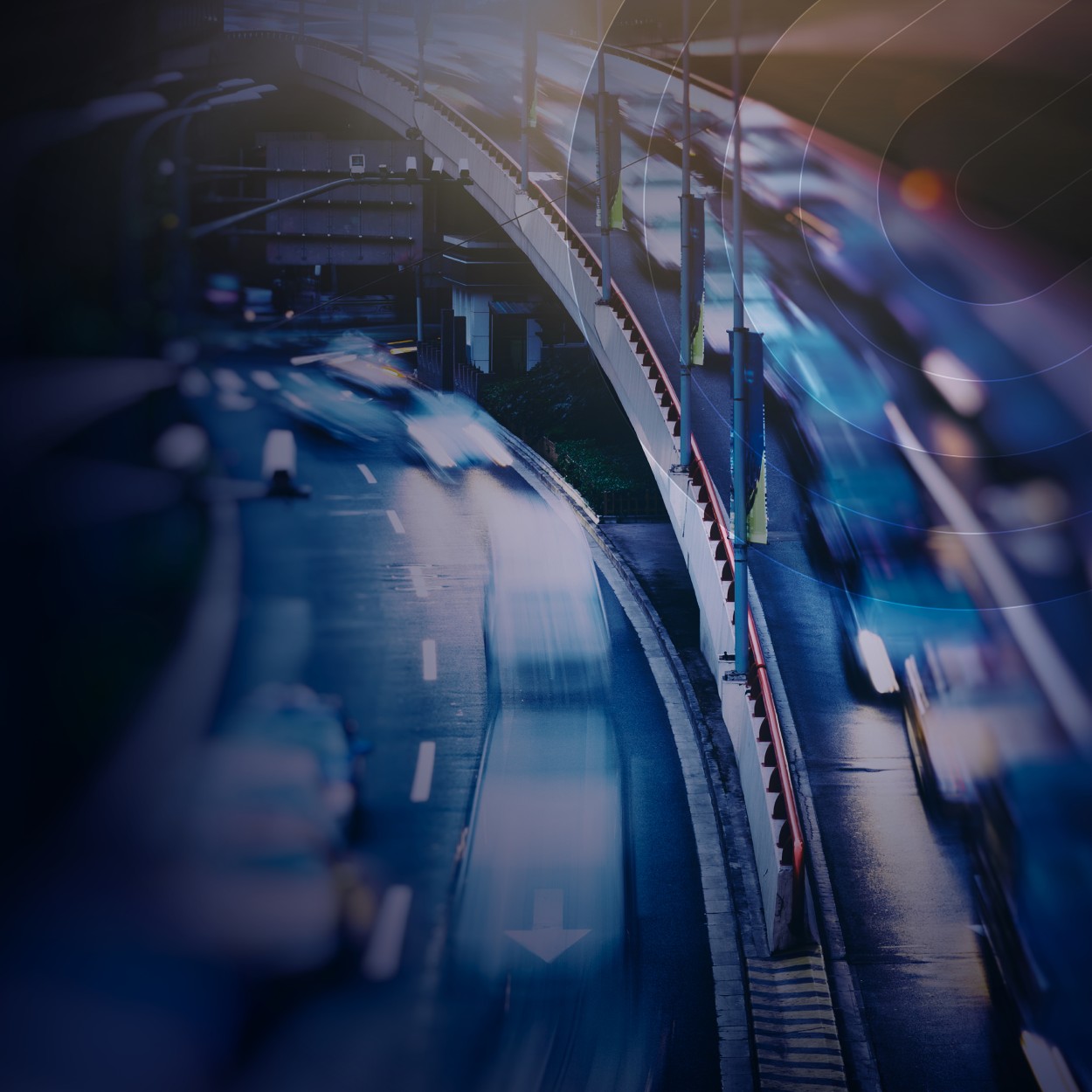 Traffic flowing on elevated city roads