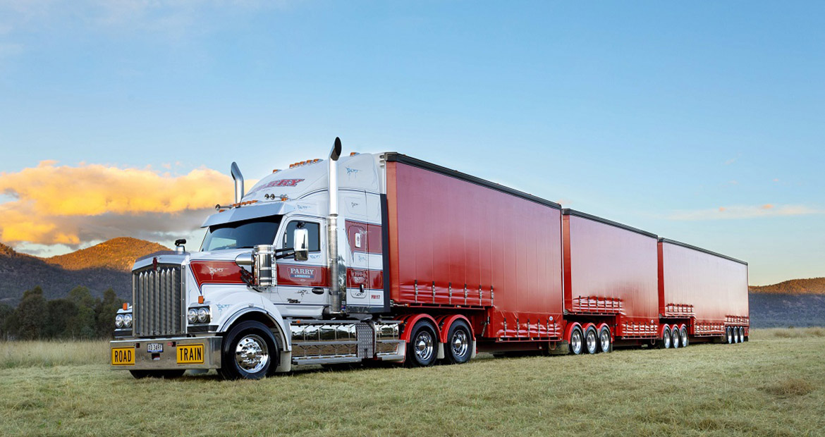Semi truck parked in a field