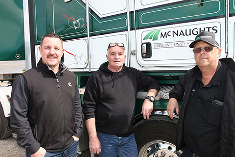 Cummins regional branch manager Jackson Meredith (left) with McNaughts maintenance boss Brian Layton and operations manager Darryn ‘Scoota’ McDonald