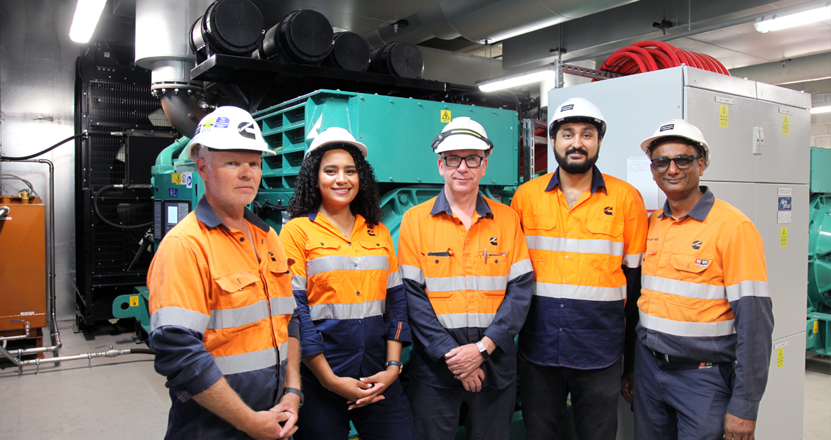 Cummins team (from left) - Jason Griffin - commissioning technician, Madonna Tawfik - application engineer, Kevin Baxter - application engineer, Nikhil Kathe - senior project manager, Prashant Patel - commissioning technician. 