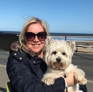 Nicola Davies and her dog Delilah