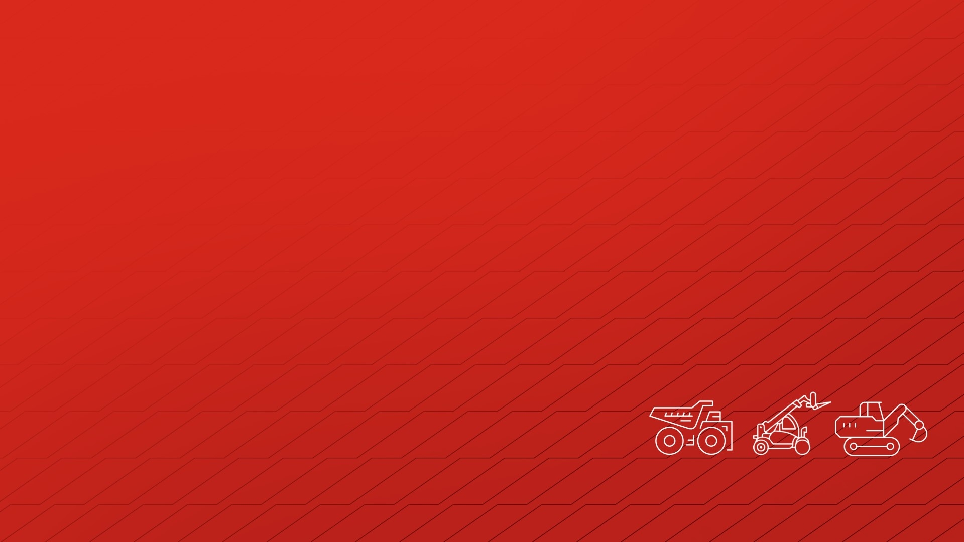 Red background with icons for Mining, Construction, and Drivetrain Components
