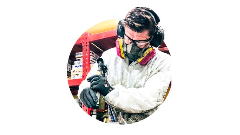 Service worker wearing a masker