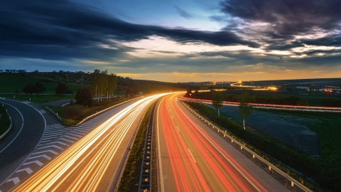 highway with streaking lights