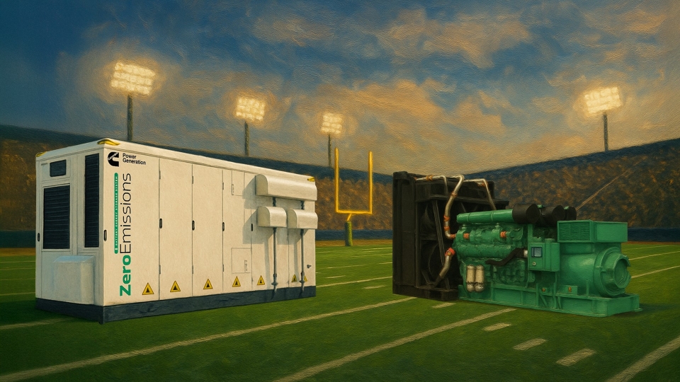 graphic render of generators on football field 