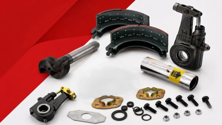 Commercial vehicle brake repair components including brake shoes, slack adjusters, hardware, and related heavy-duty truck brake system parts