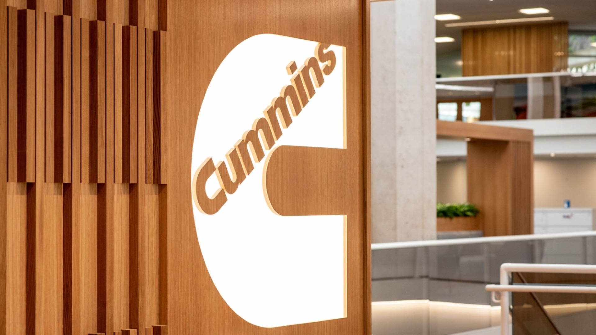 cummins logo displayed in office building