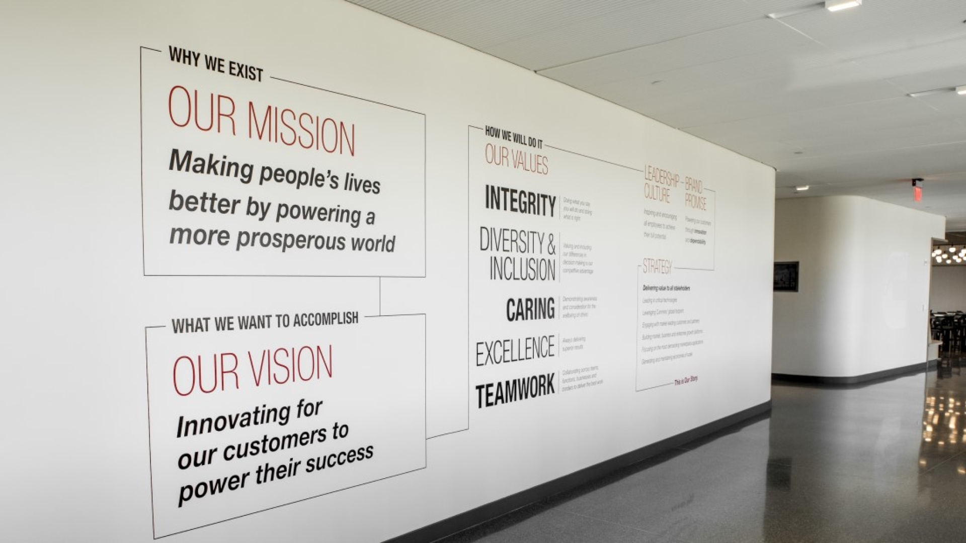 Cummins Vision and Mission statement on wall of office