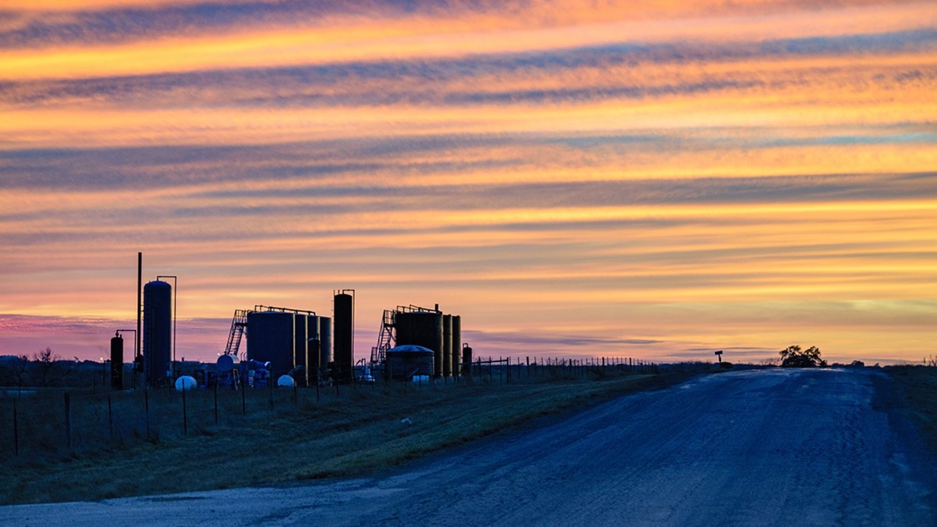Sun setting in a rural location