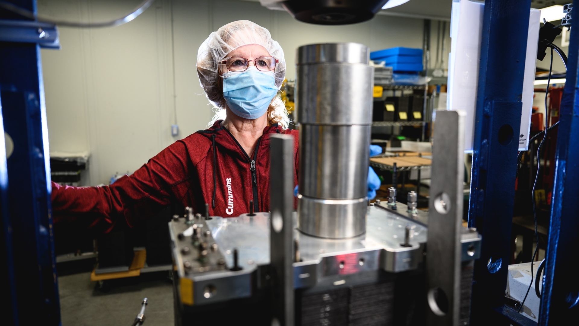 An employee works at the Cummins Mississauga Fuel Cell & Hydrogen Technologies facility in Ontario, Canada. The facility builds low-carbon fuel cells for multiple applications and electrolyzers that produce hydrogen.
