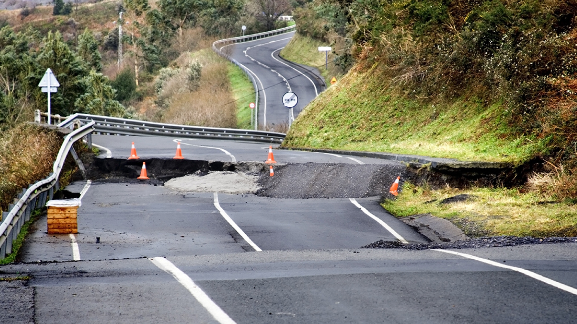Road destroyed because of earthquake