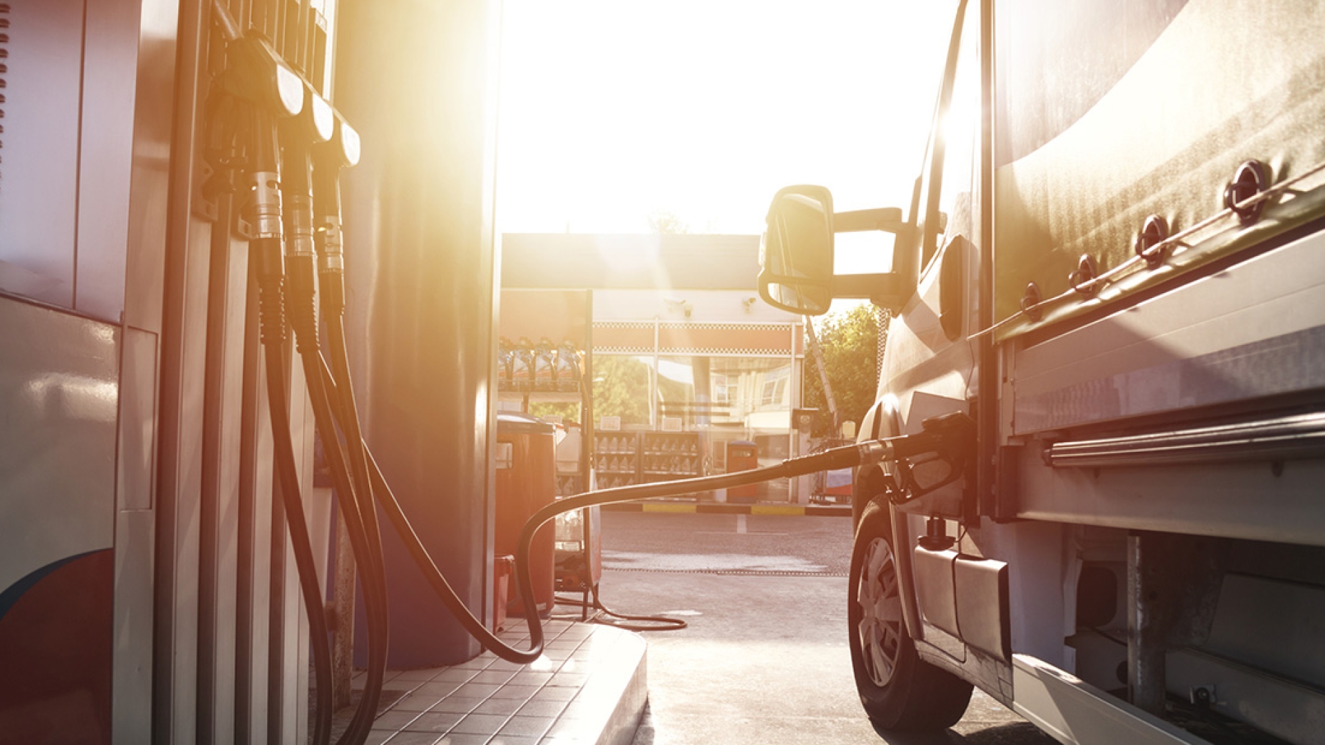 Semi truck getting fuel