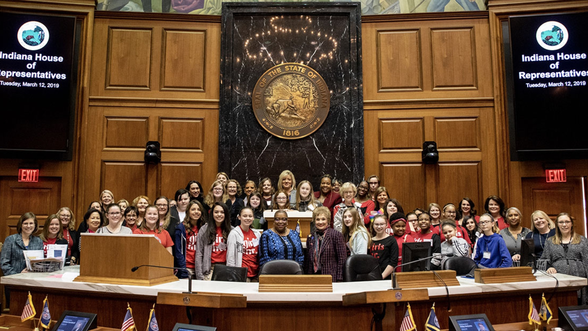 Girls Inc young women and Cummins leadership at the Indiana Statehouse