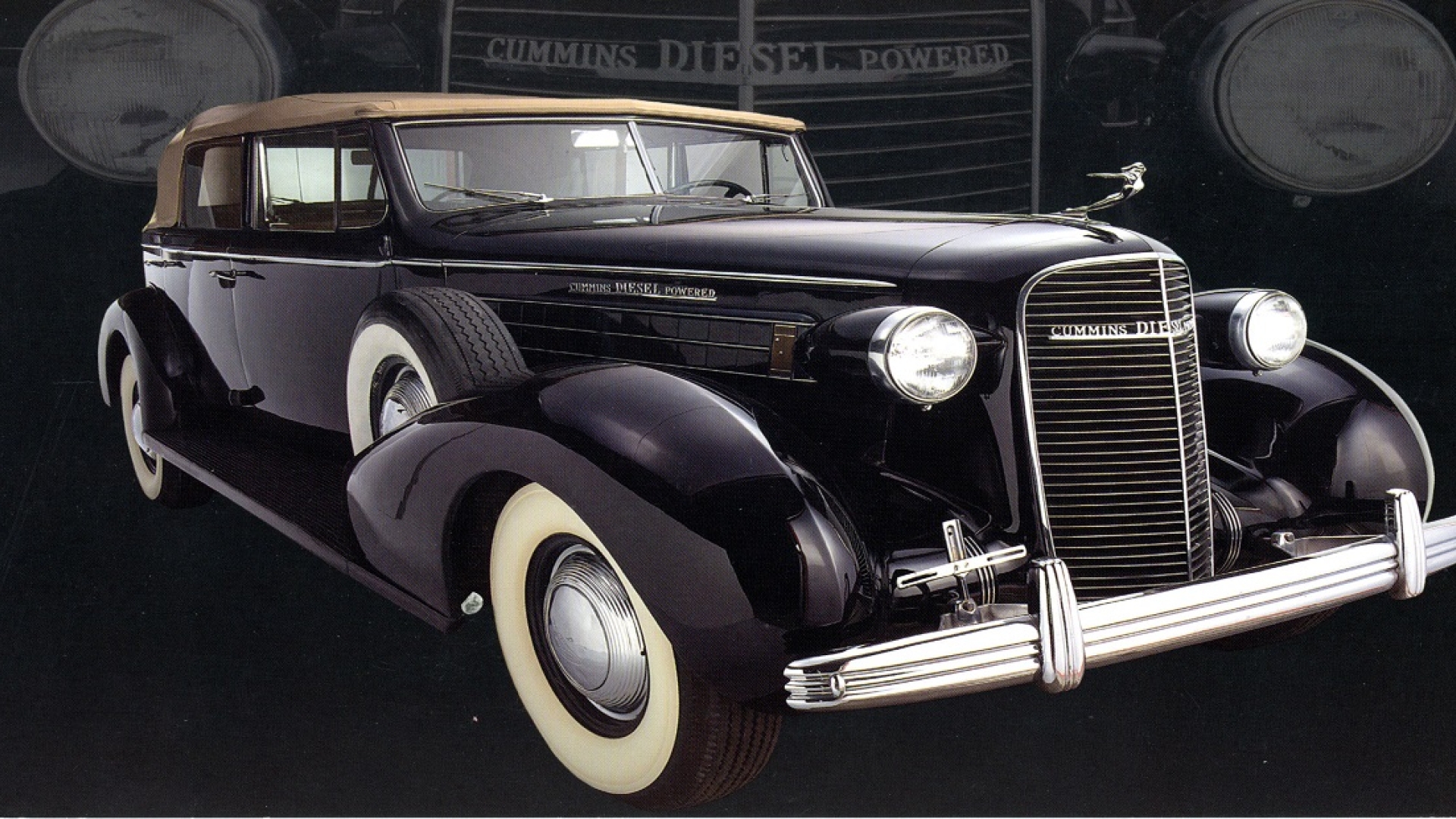 Clessie’s 1936 Cadillac Series 72 Convertible with a Cummins Model A 331 cubic inch in-line 6 diesel engine.