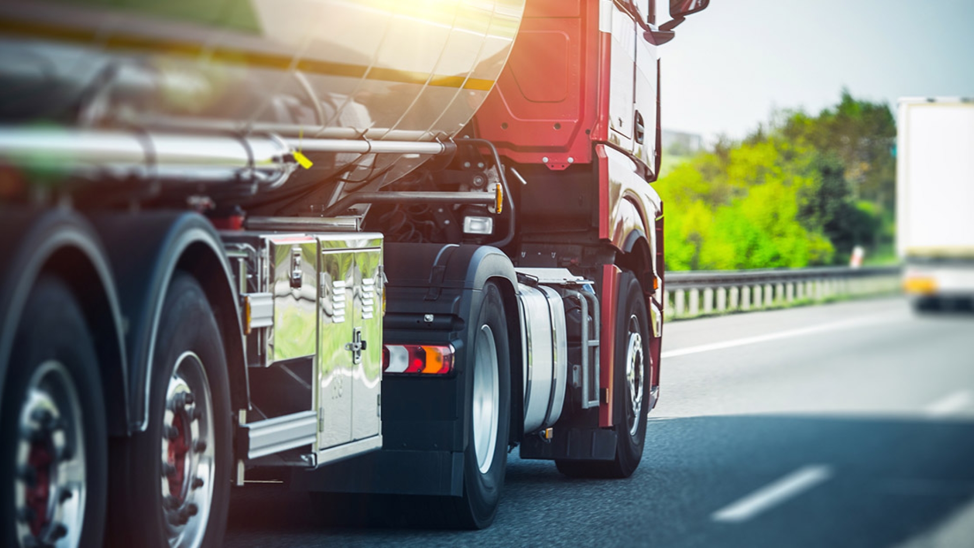 Semi driving on road
