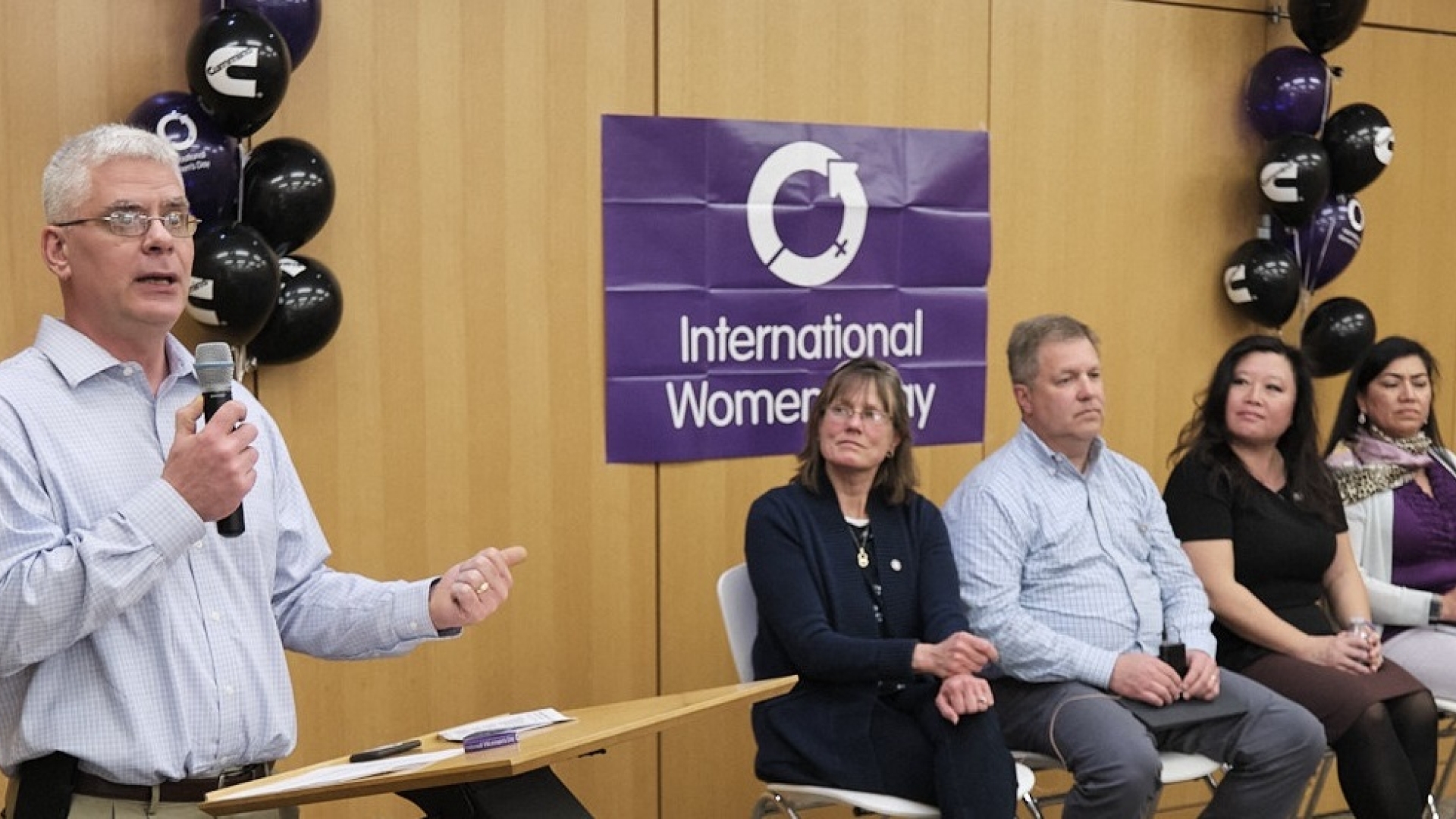 Chief Technical Officer Jim Fier speaks at an International Women's Day event in 2020, shortly before the pandemic fully hit the company.