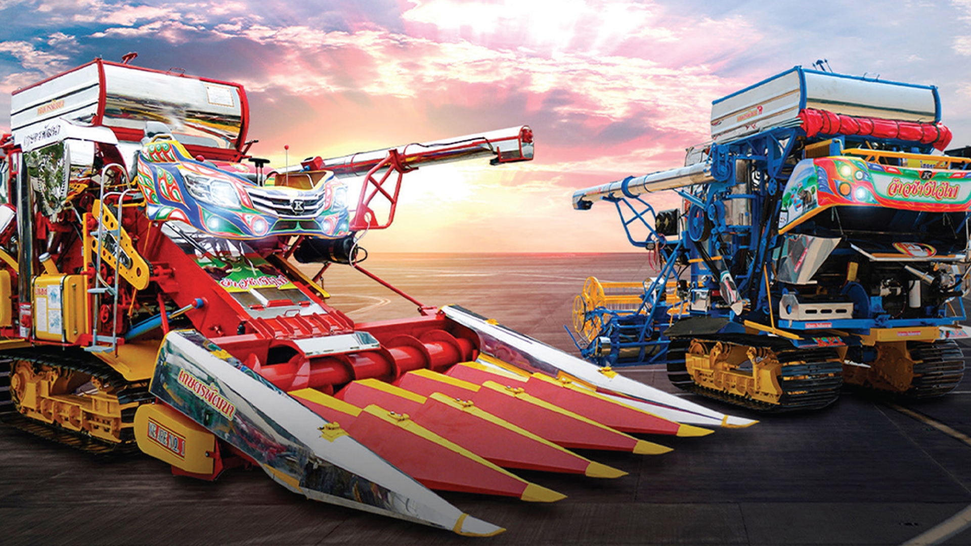 Harvesters in the paddy fields