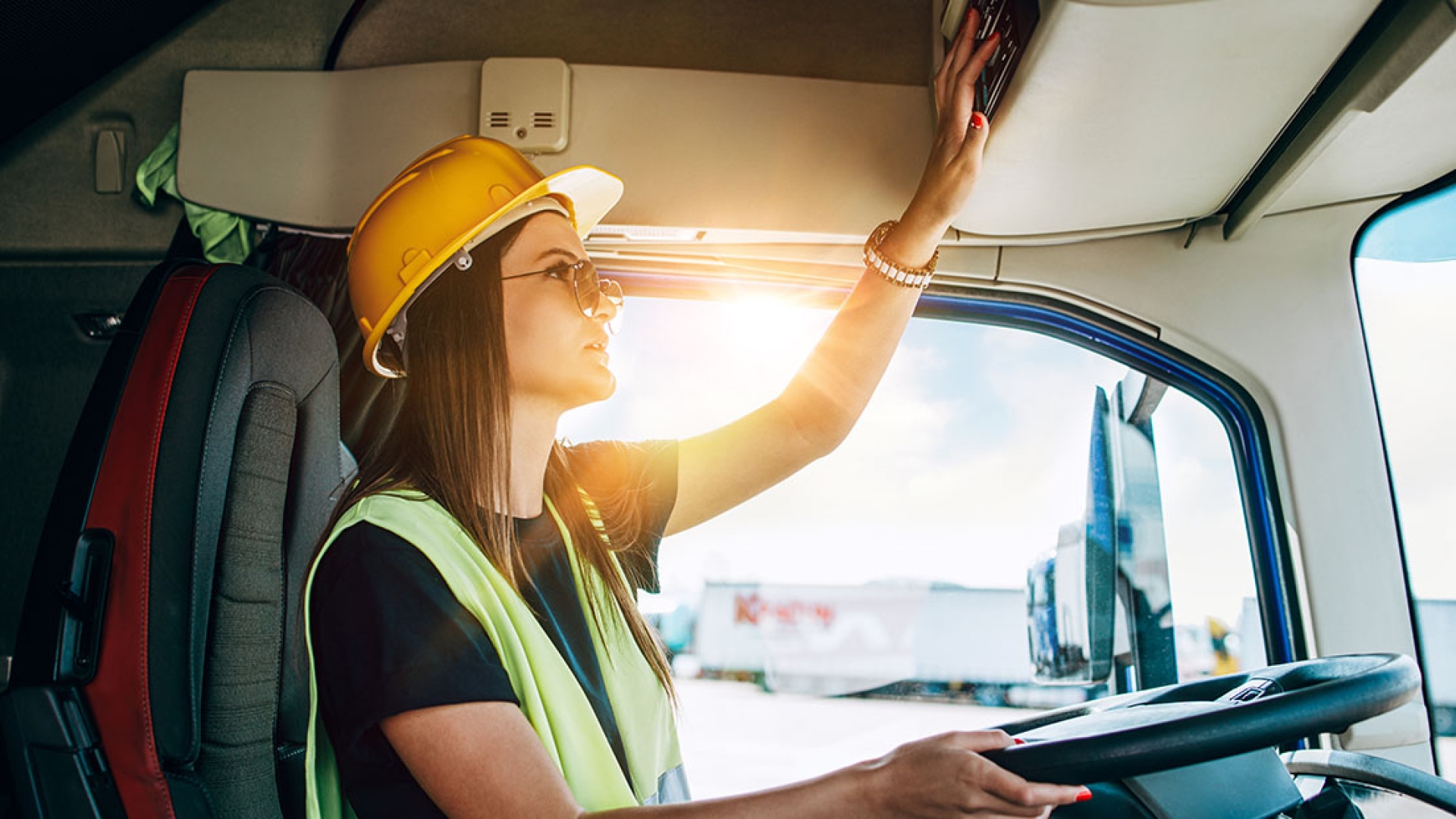 Woman driving semi truck