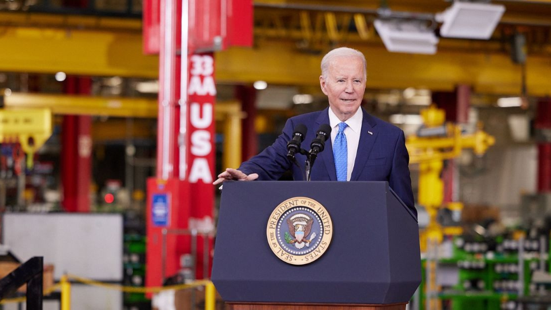 President Biden addressing the Fridley plant
