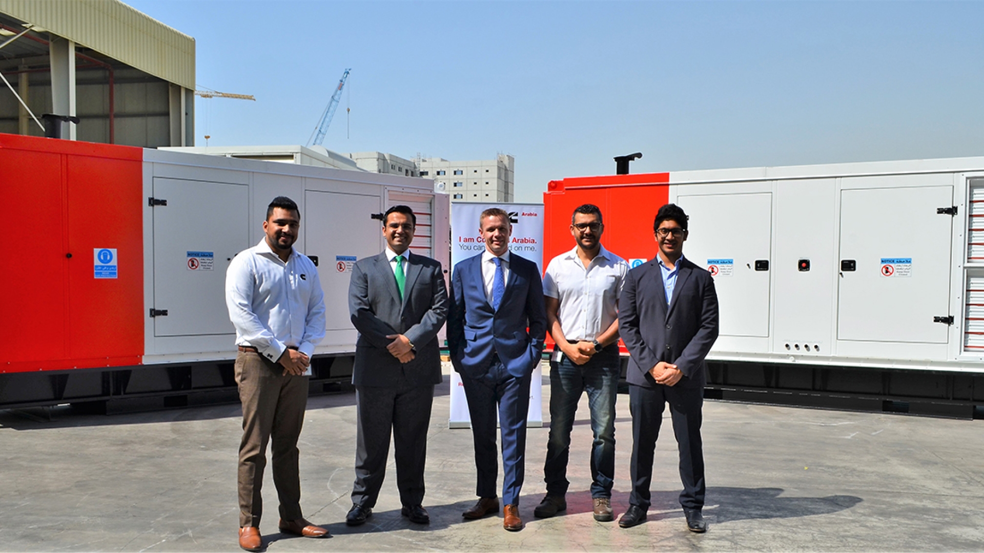 The Cummins and Speedy International teams with two Cummins C440D5 units enclosed in customized soundproof and weatherproof containers, providing an offshore application with 800 kVA prime power.