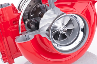 closeup of cummins turbo charger cutaway