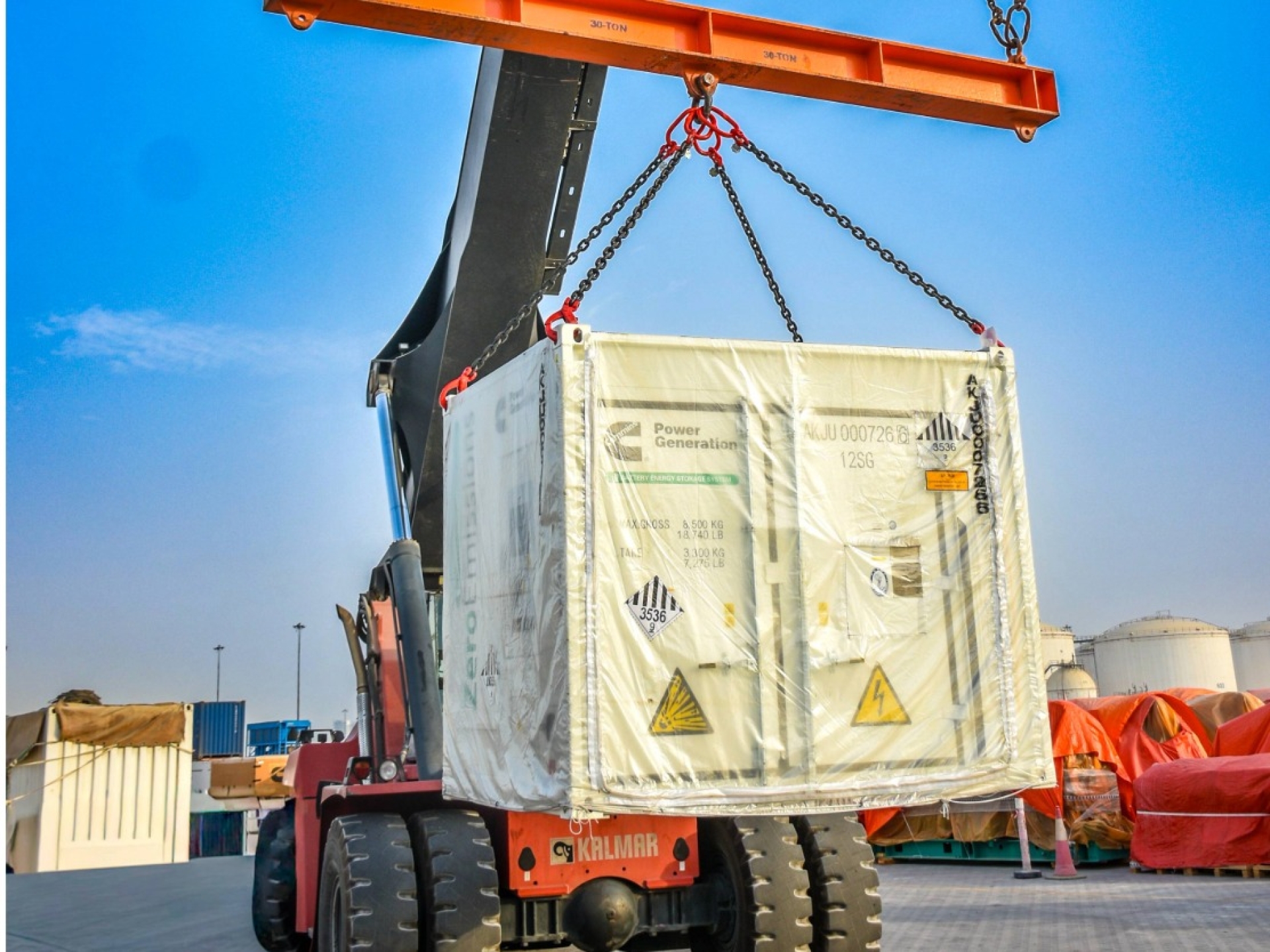Battery Energy Storage system being lifted by crane