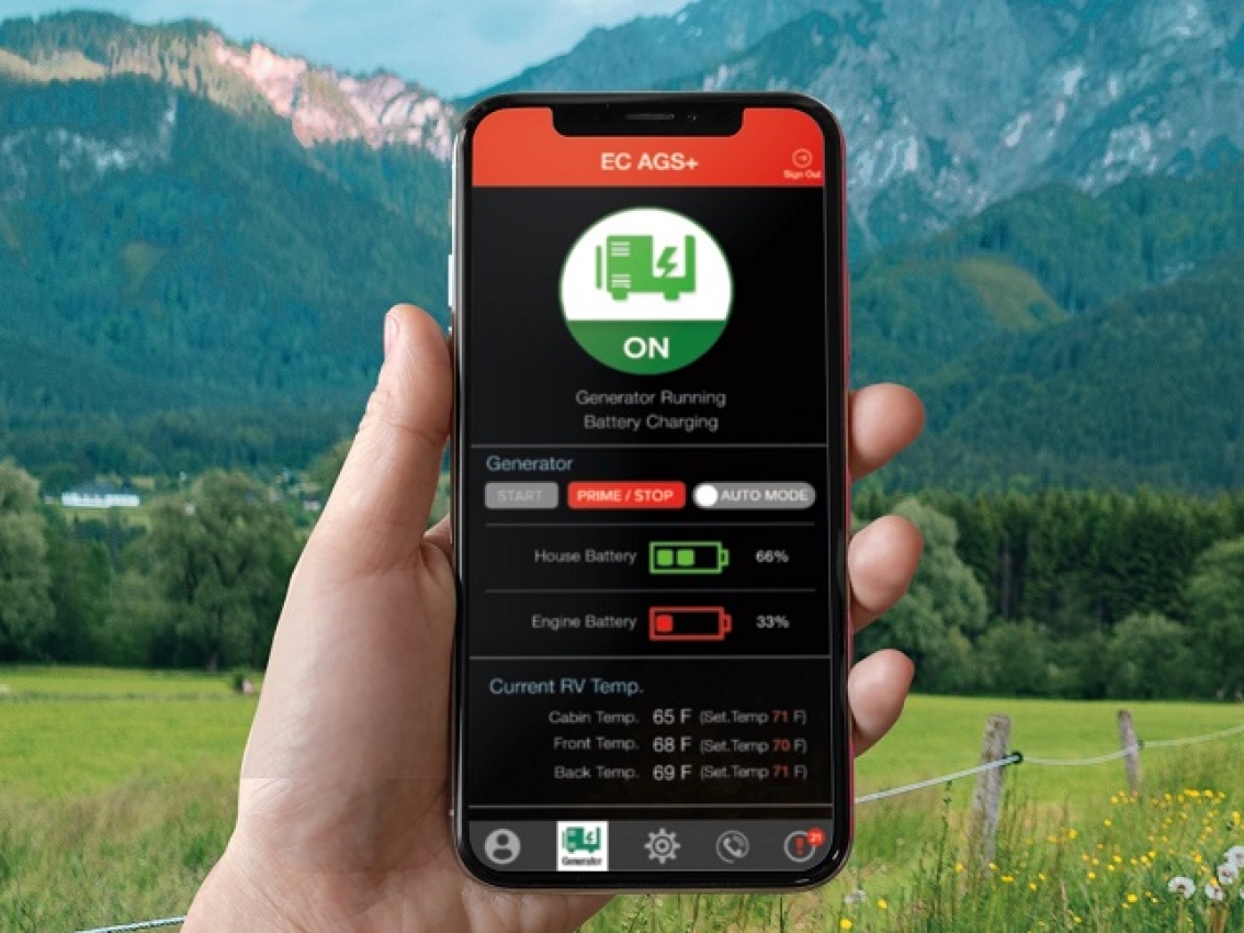 wireless rv generator start system displayed on phone app