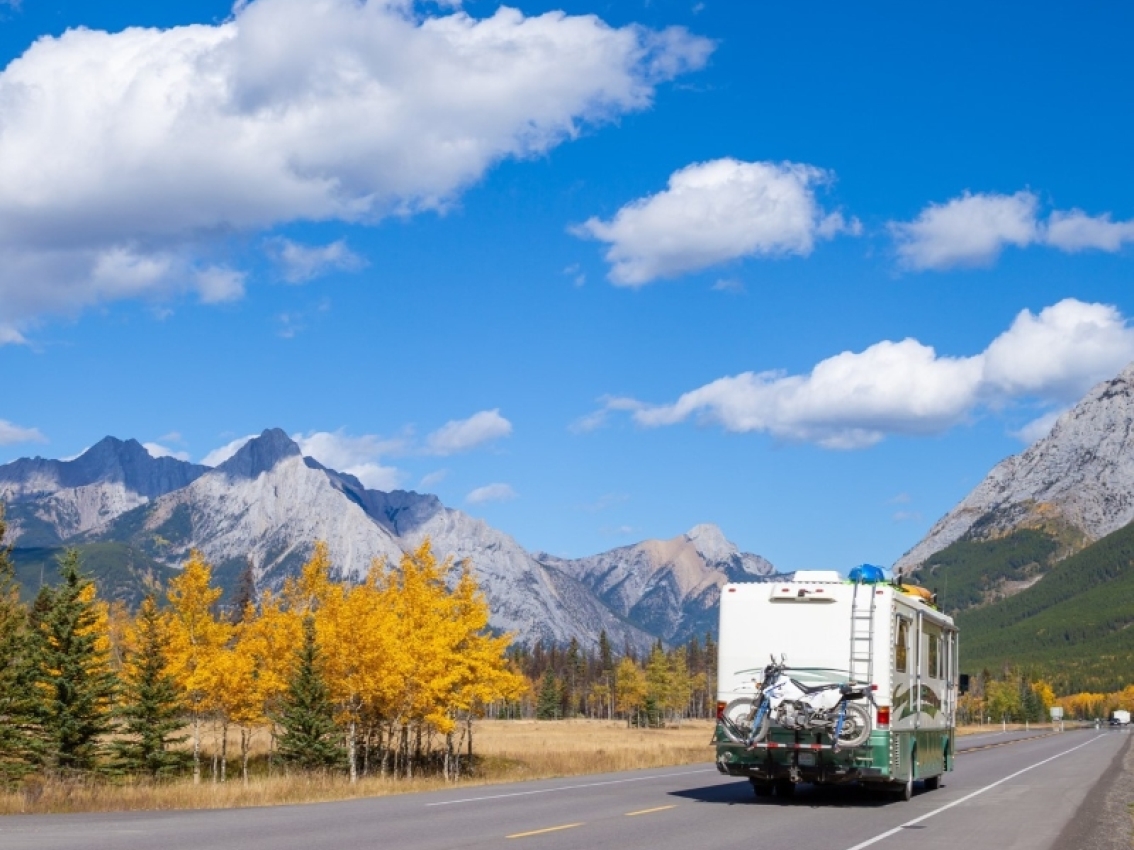 RV driving on highway