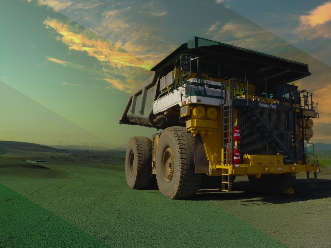 Mining Dump truck parked on a gravel road