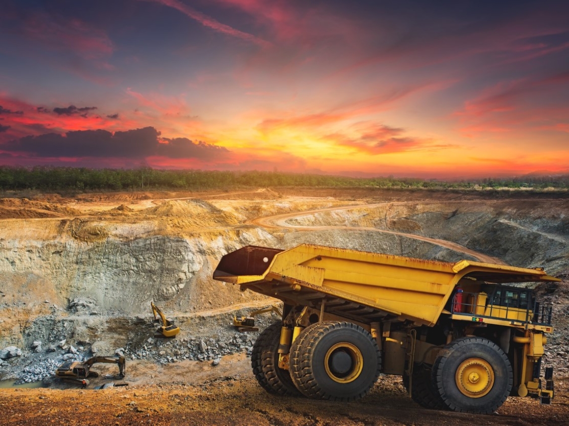 Mining site with dump truck