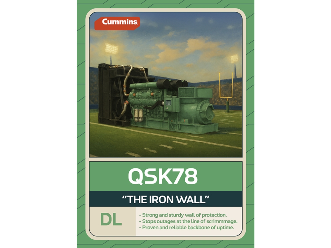 qsk78 generator trading card showing generator on football field
