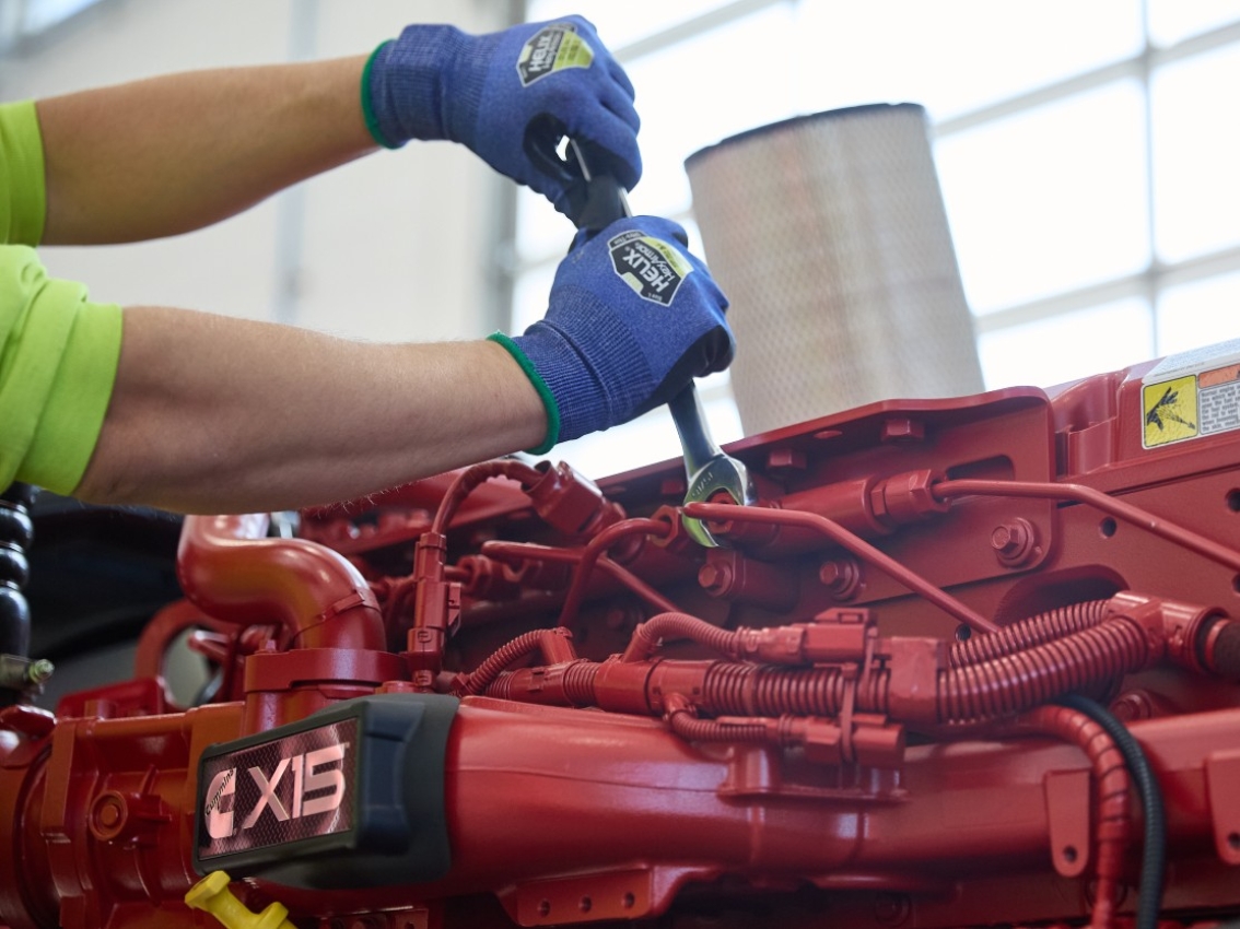 Cummins X15 engine receiving service